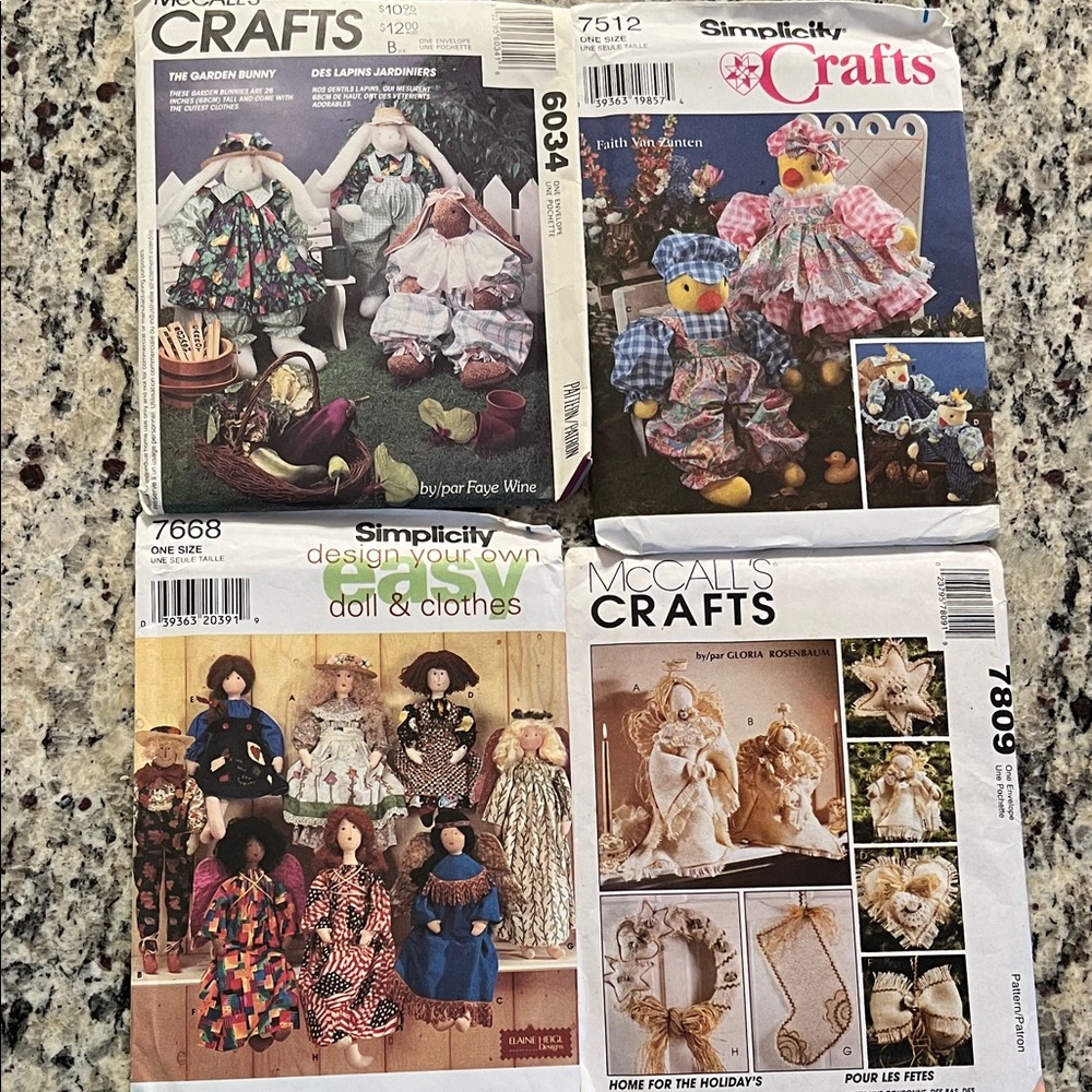 Assorted Craft Sewing Pattern Pack — Multicolor Dolls & Holiday Designs Uncut